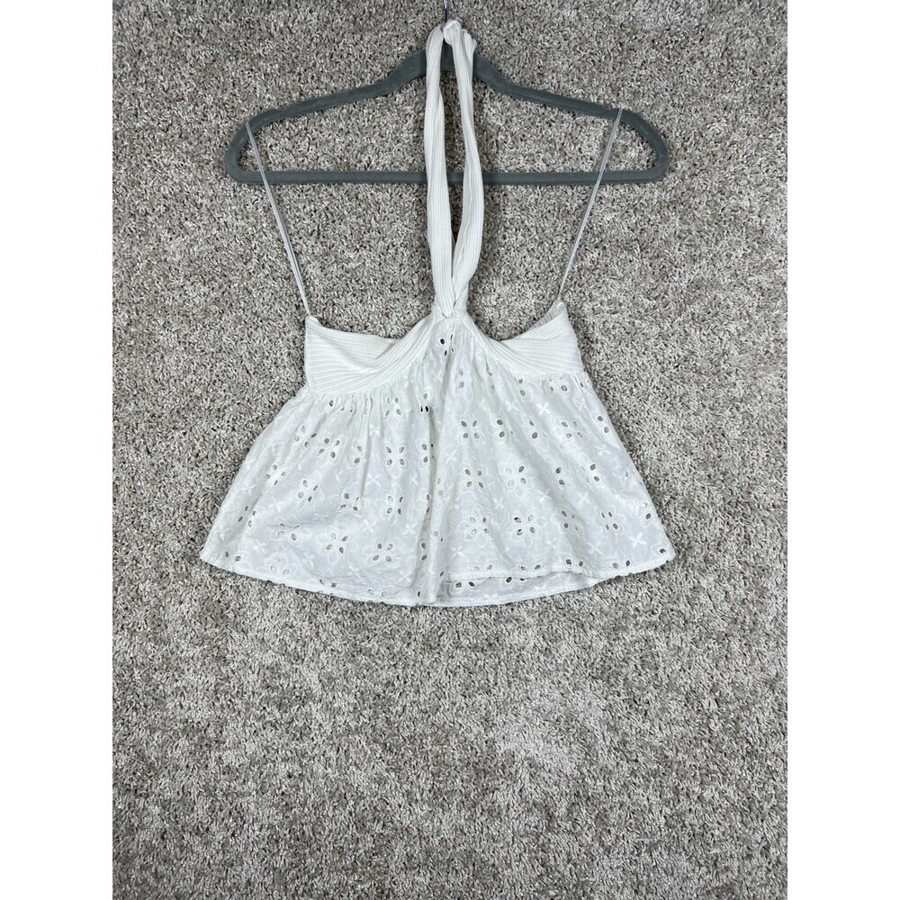 Zara White Eyelet Halter Top Womens Small Cottagecore Coquette